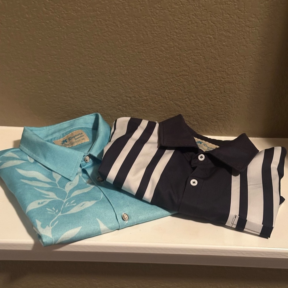 Lot of 2 Royaura XXL Blue Floral and Navy Striped Men's Shirts